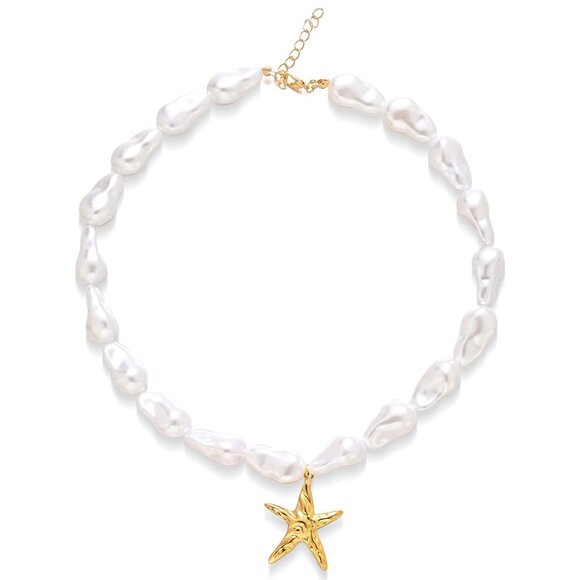 Jewelry - Baroque Pearl Starfish Pendant Necklace Boho Beach Summer Jewelry Adjustable